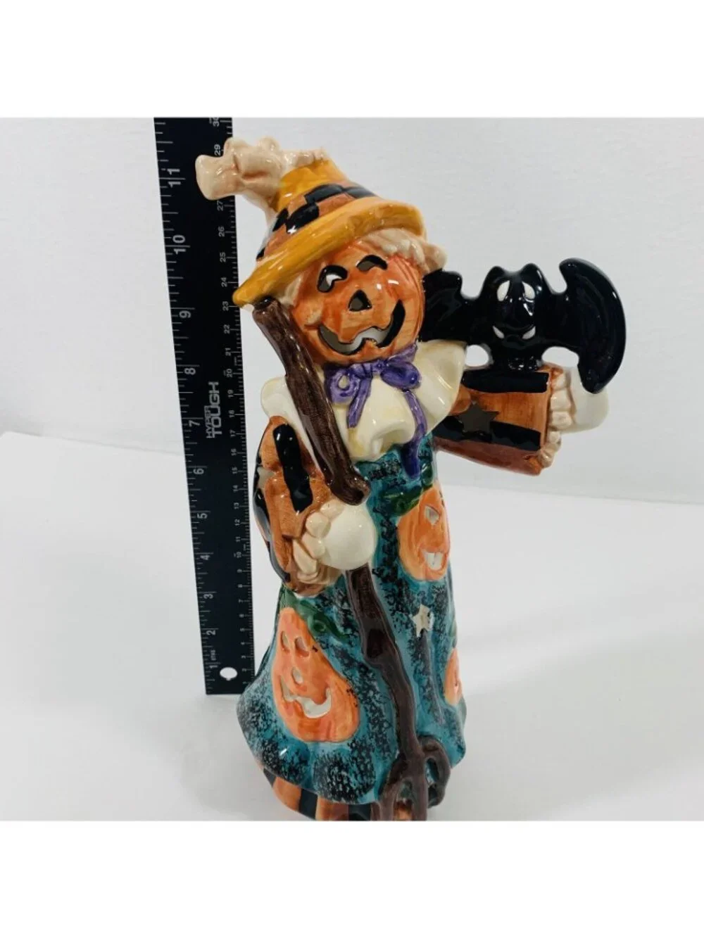 Halloween Pumpkin Scarecrow Tea Light Holder VTG Spooky Ceramic Figurine Ghost